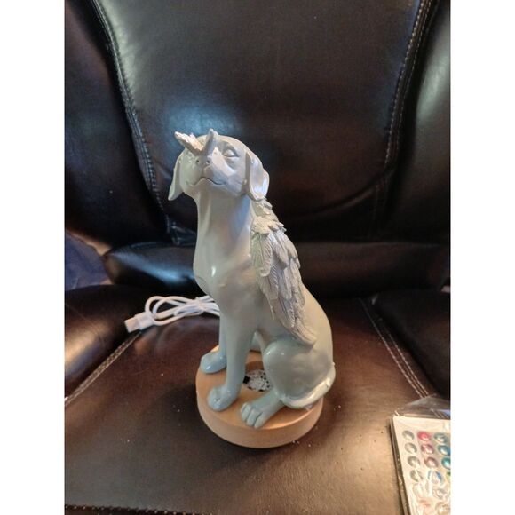 8.3" Angel Dog Garden Statue with Light Base & Remote Inside Outside - Picture 7 of 11